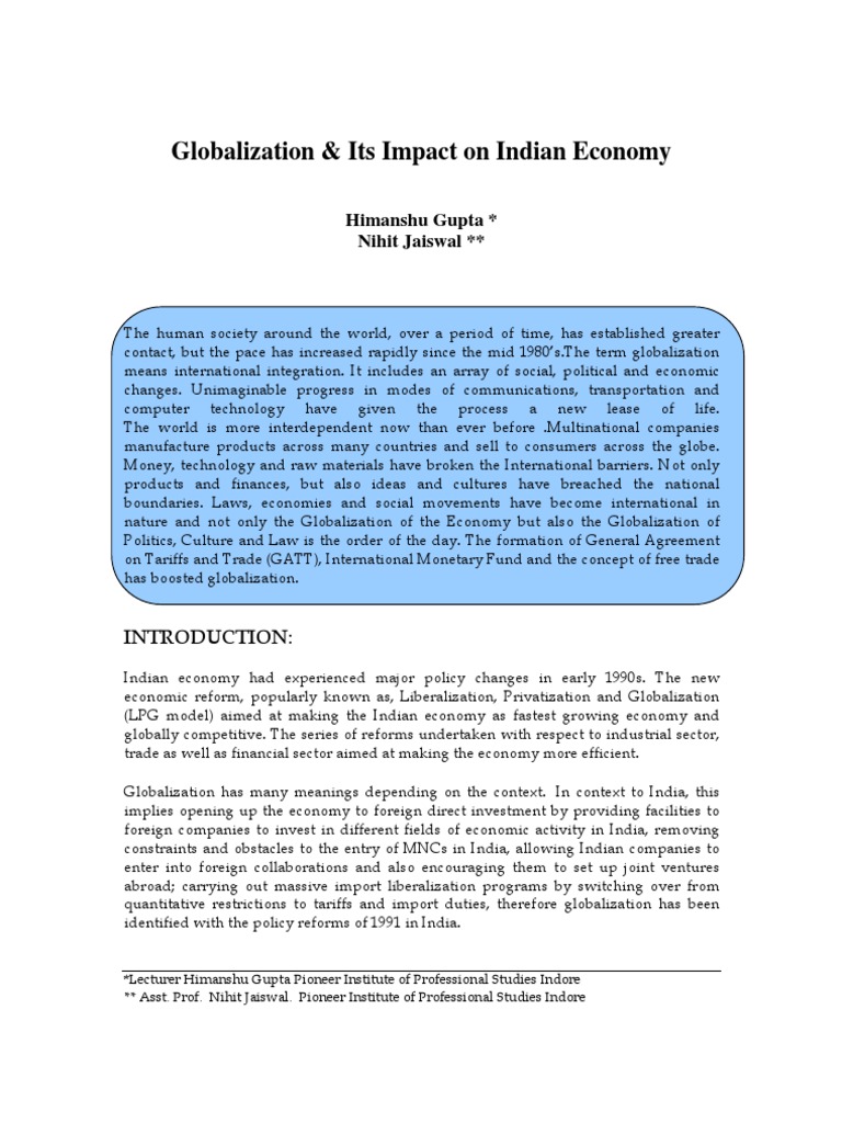 LPG Model's Role in India's Growth | PDF | Globalization | Economic Growth