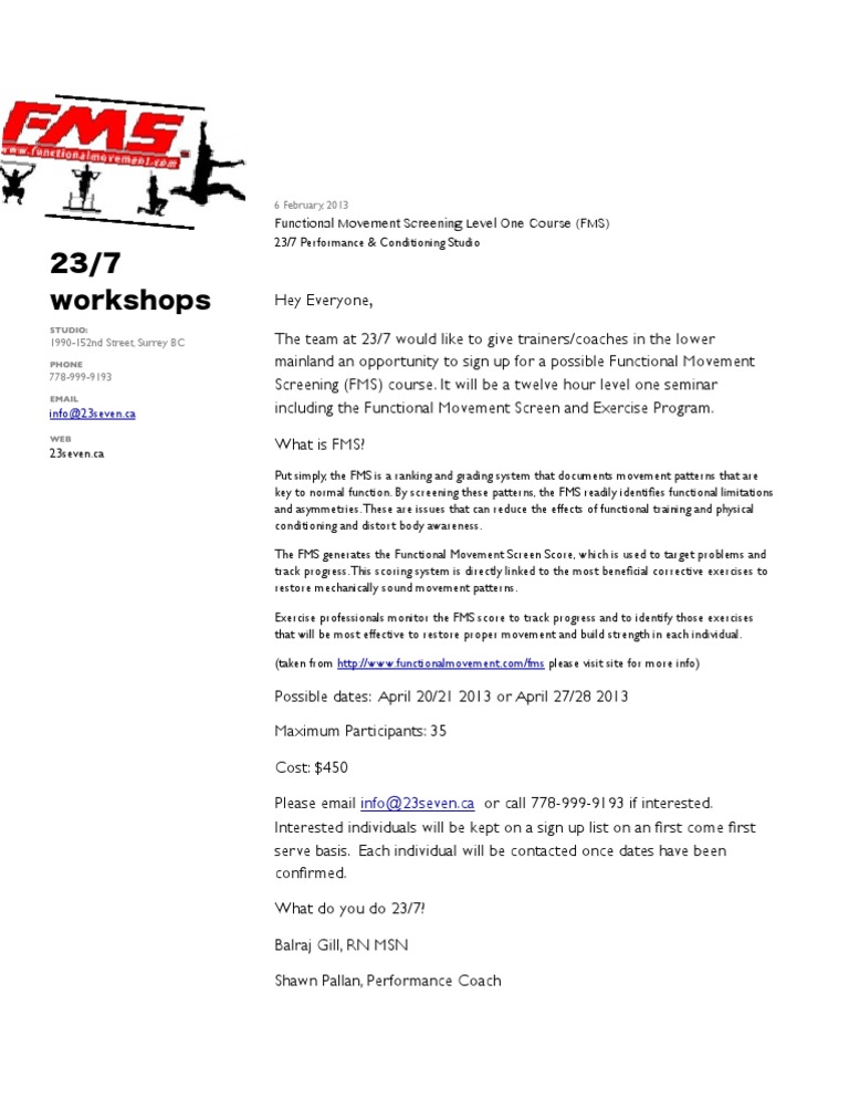 FMS Level One Course at 23/7 Studio | PDF
