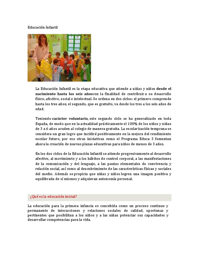 Educacion Infantil Inicial Preescolar | PDF | Educación de la primera ...