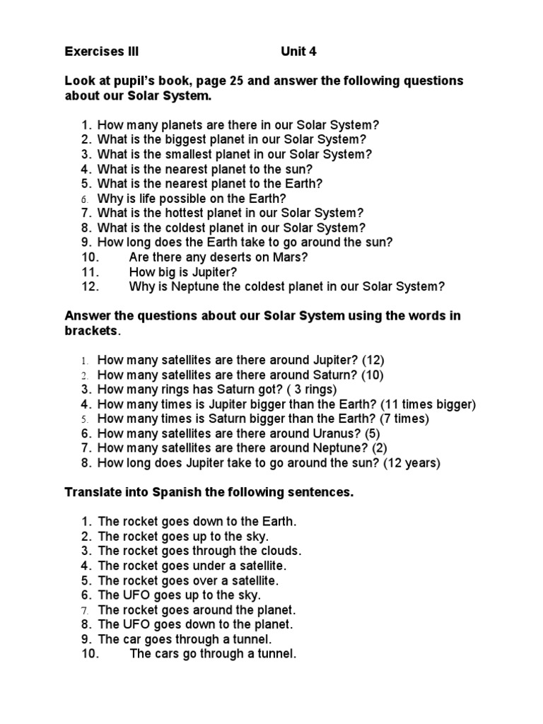 Exercises Iii Unit 4 Solar System Natural Satellite