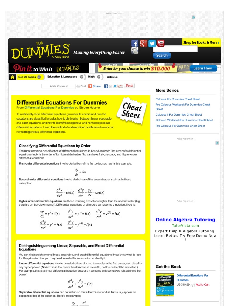 Www Dummies Com 1 Differential Equations Equations - 