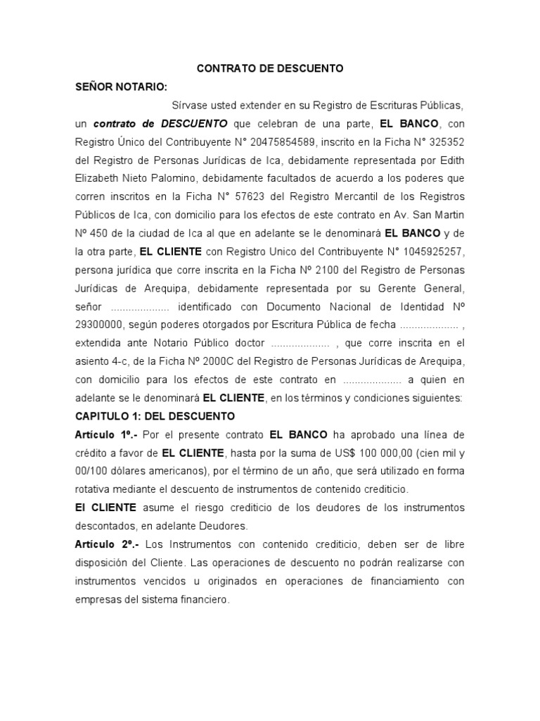 Contrato de Descuento Modelo