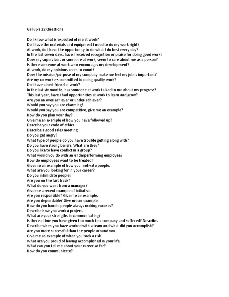 Gallup Interview Questions Overview | PDF