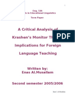 A Critical Analysis of Krashen's Monitor Theory