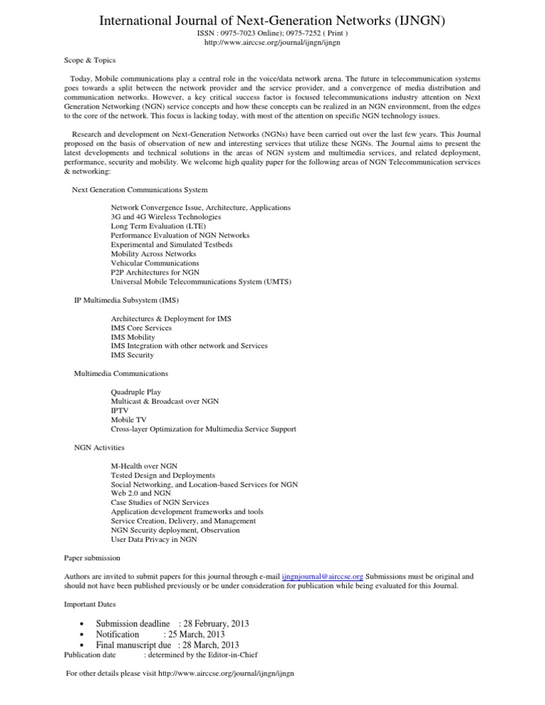 Call For Paper PDF Ip Multimedia Subsystem Technological Convergence
