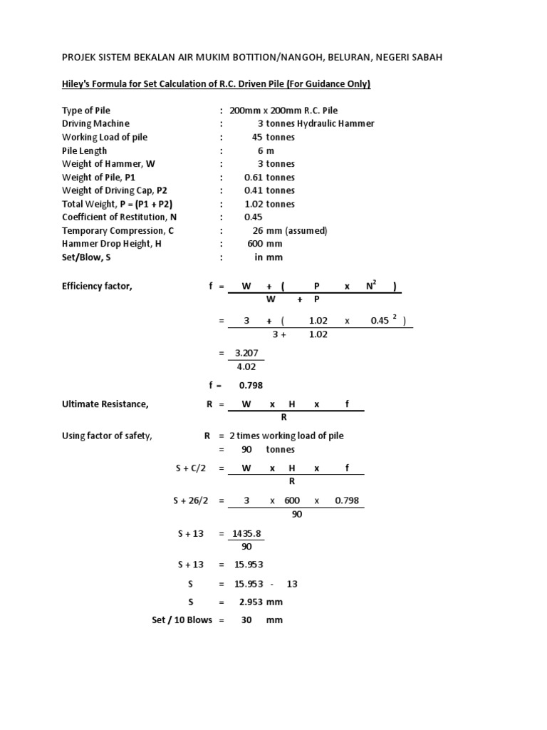 Pile Set Calculation200mm