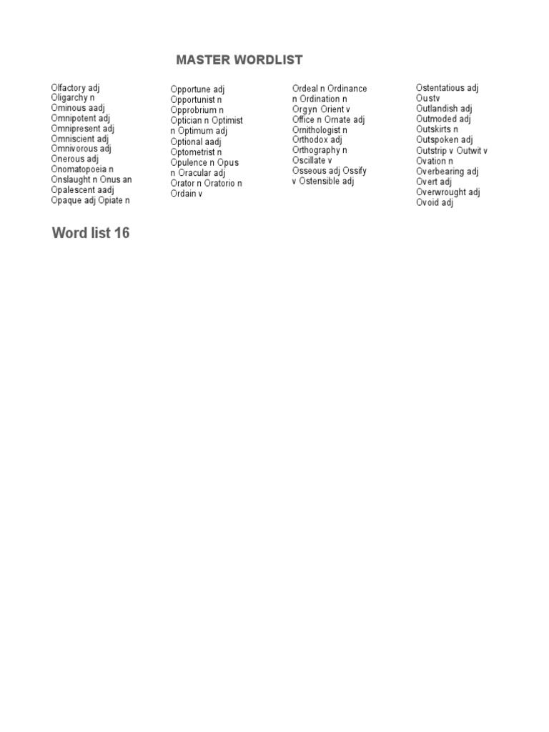 Word List 16: Master Wordlist | PDF