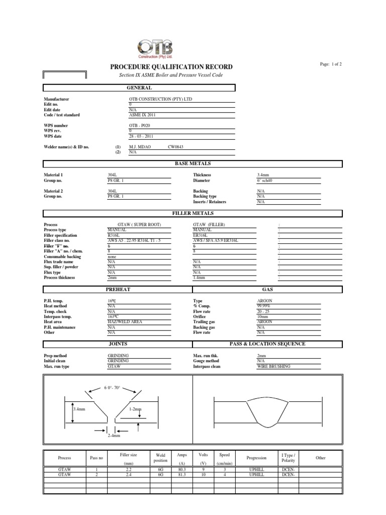 PQR Asme Template PDF