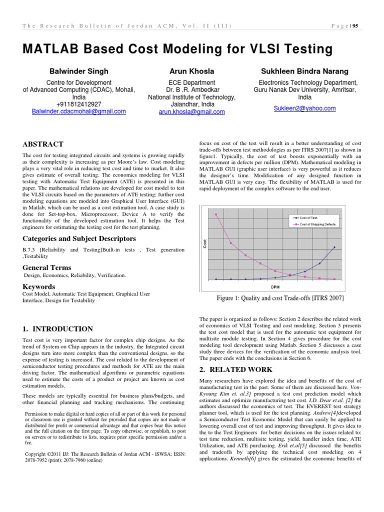 MATLAB Based Cost Modeling for VLSI Testing Economic Model