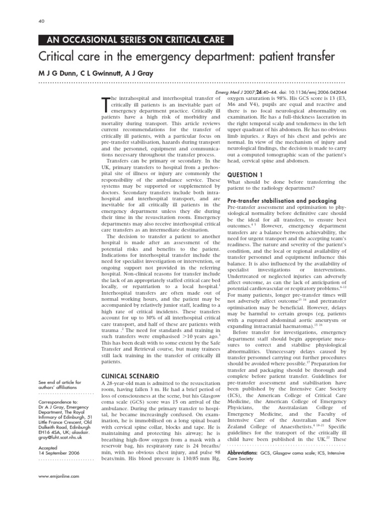 Critical Care Patient Transfer Guidelines | PDF | Science & Mathematics