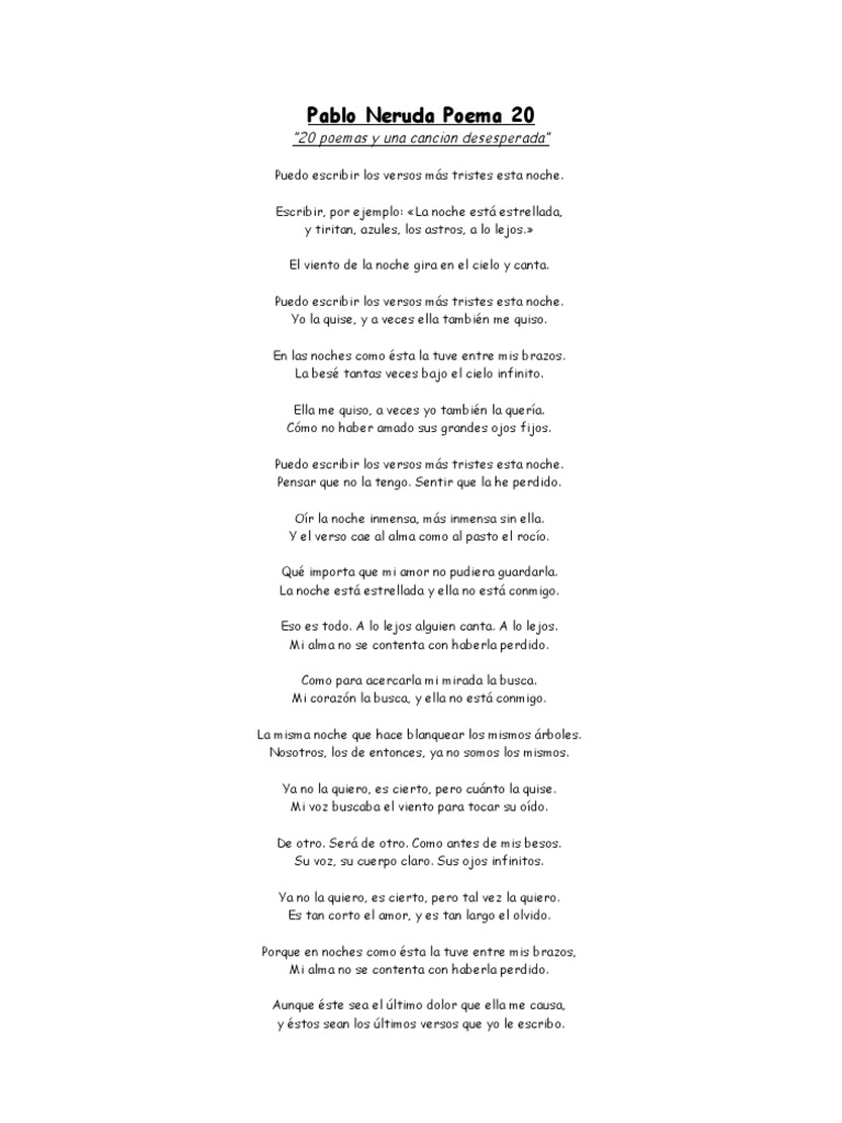 Poema 20 de Pablo Neruda | PDF