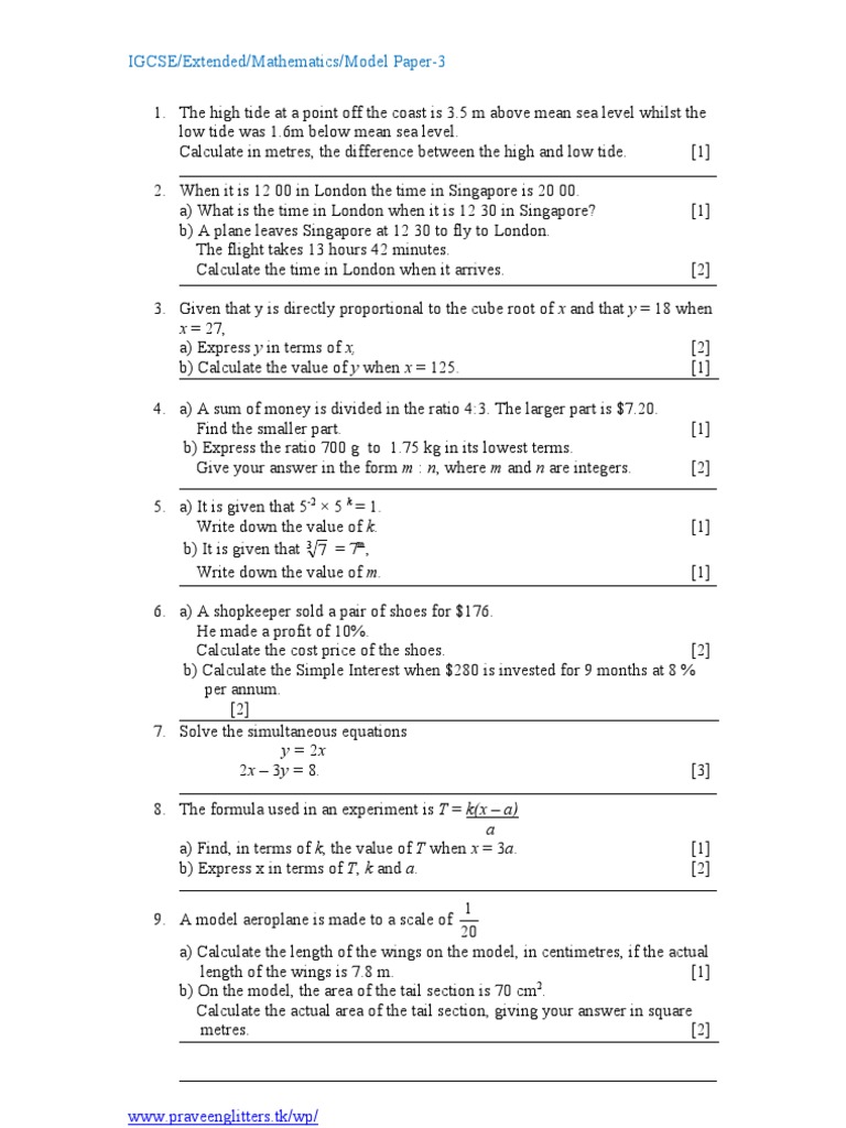 IGCSE Extended Maths Model Paper 3 | PDF | Area | Geometry