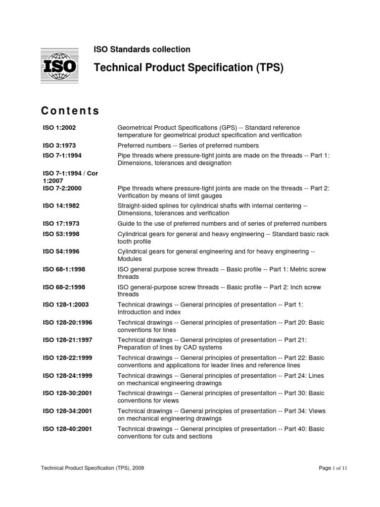 ISO Technical Product Specifications 2009 | PDF