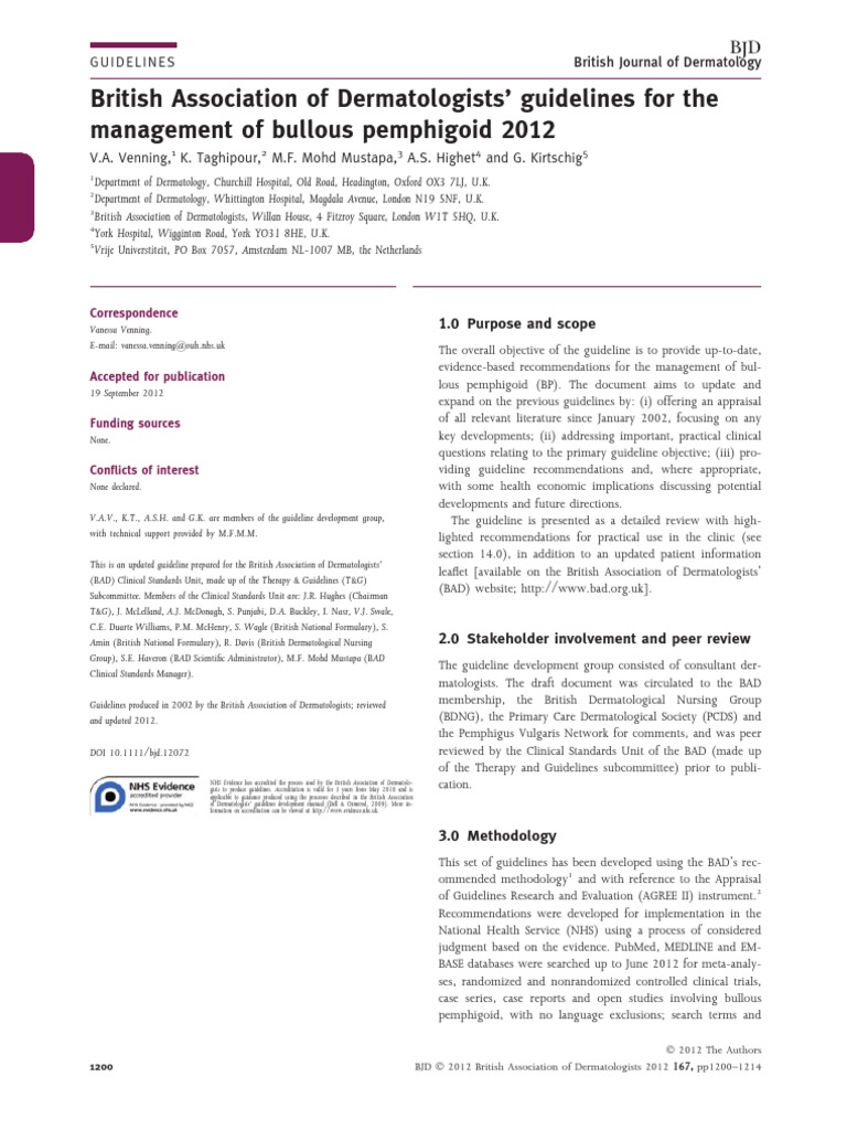 Bullous Pemphigoid Treatment Guidelines | PDF