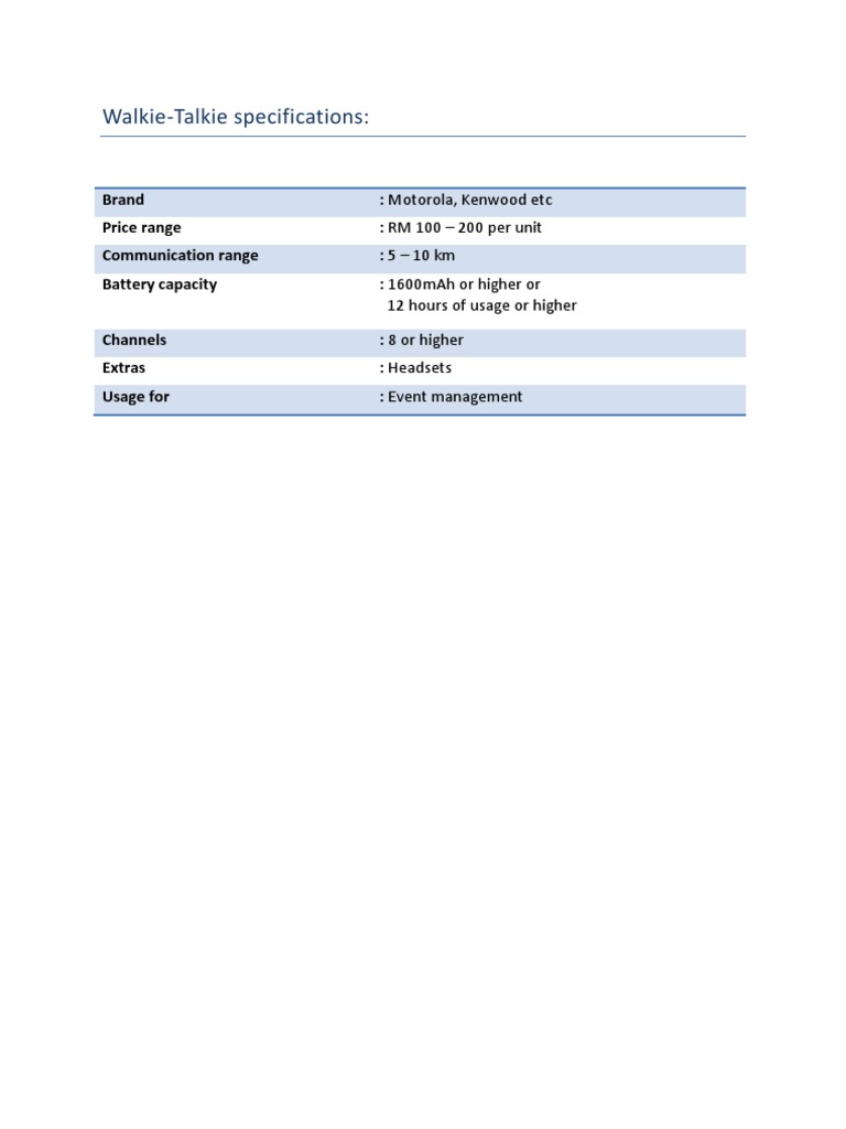 Walkie-Talkie Specifications Overview | PDF