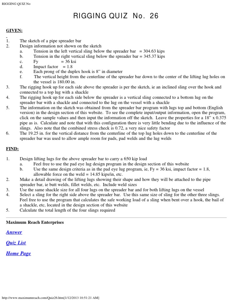 RIGGING QUIZ No PDF PDF Rigging Science