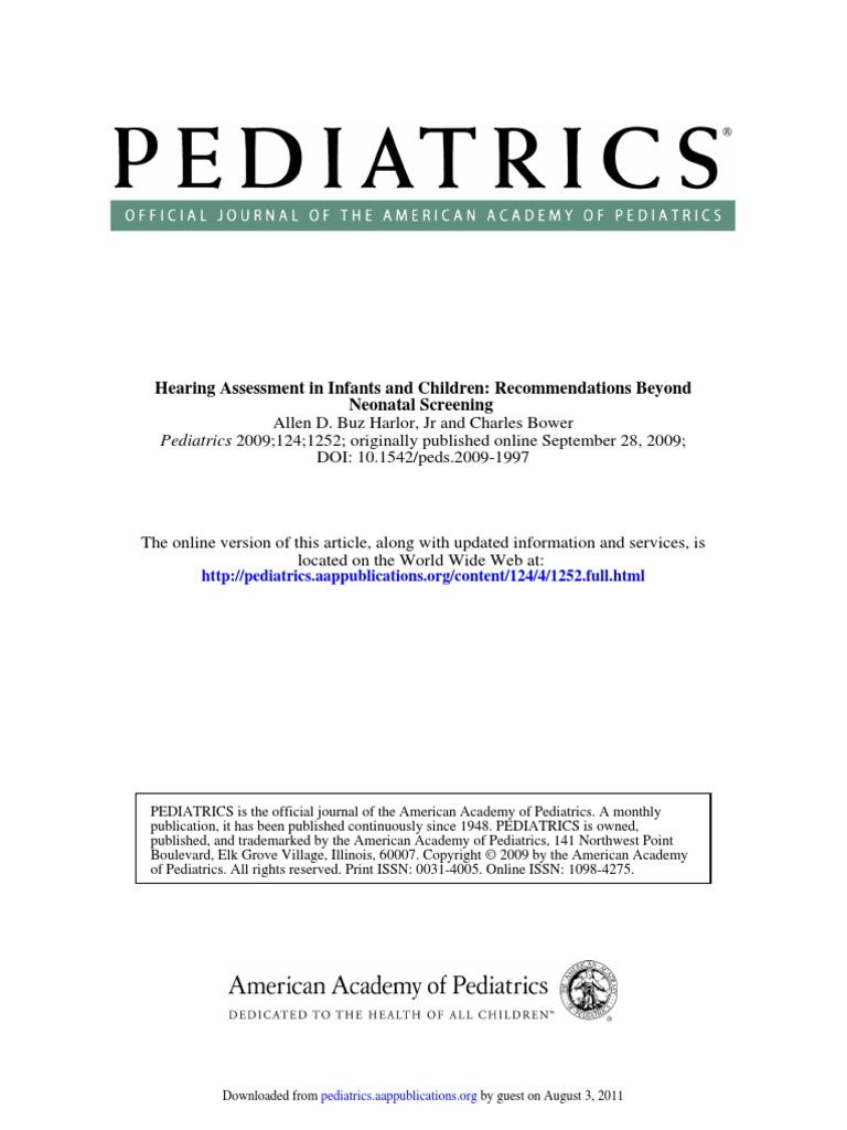 Hearing Screening Pediatrics 2009 | PDF | Hearing Loss | Audiology
