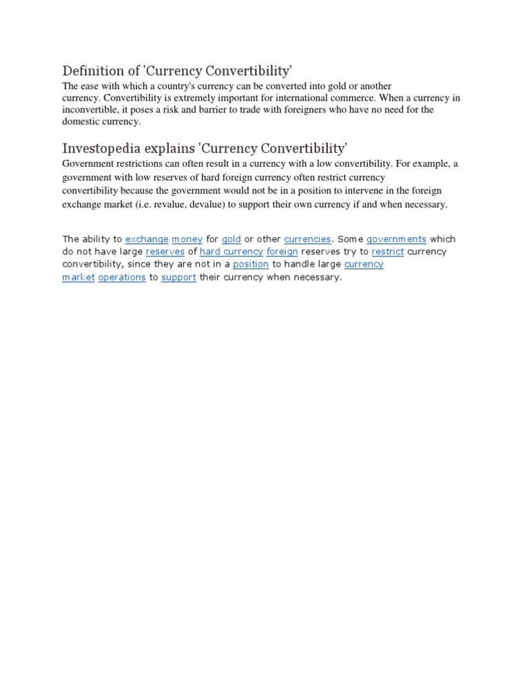 Currency Convertibility Explained | PDF