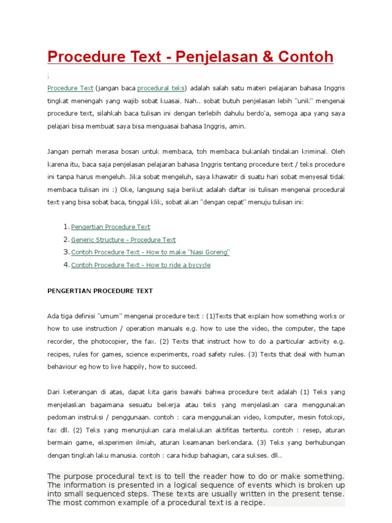 Contoh Procedure Text How To Do Something – Berbagai Contoh