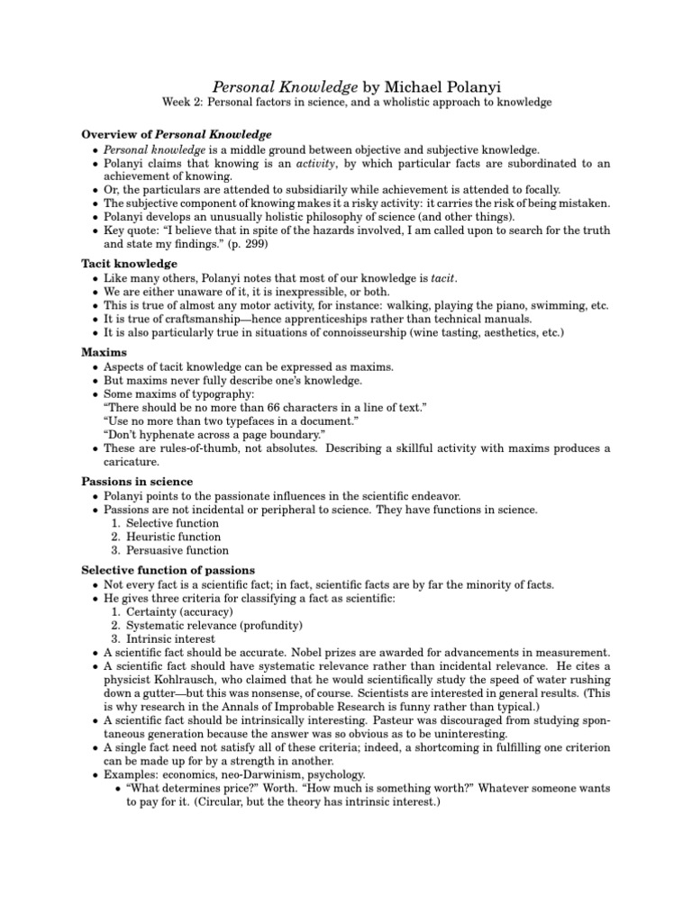 Personal Knowledge by Michael Polanyi | PDF | Persuasion | Science
