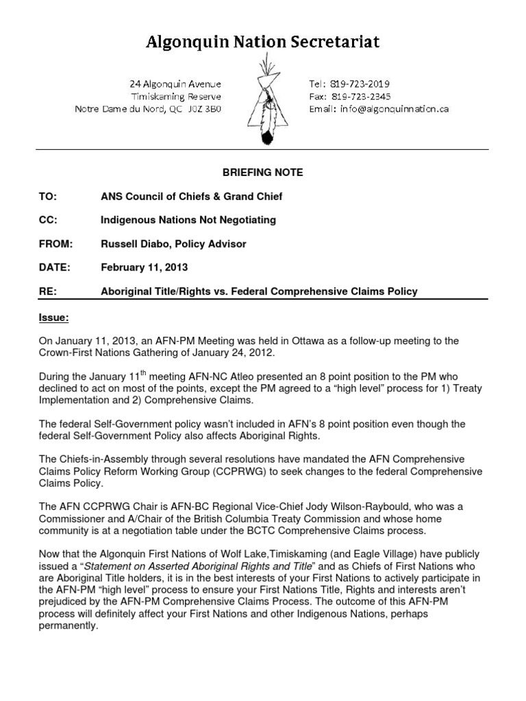 Aboriginal Title & Rights vs. Canada's Comprehensive Claims Policy ...
