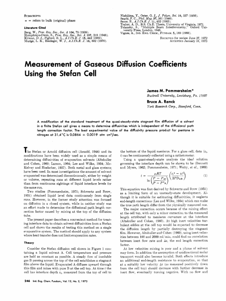 Measurement of Gaseous Diffusion Coefficients PDF Evaporation