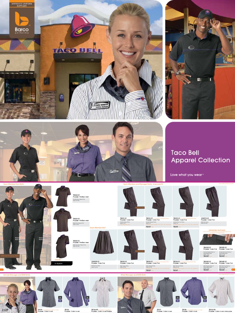 Taco Bell Uniform Catalog | PDF | Shirt | Seam (Sewing)