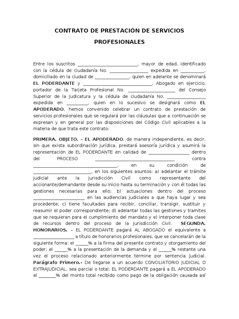 Contrato De PrestaciÓn De Servicios Profesionales De Abogado 