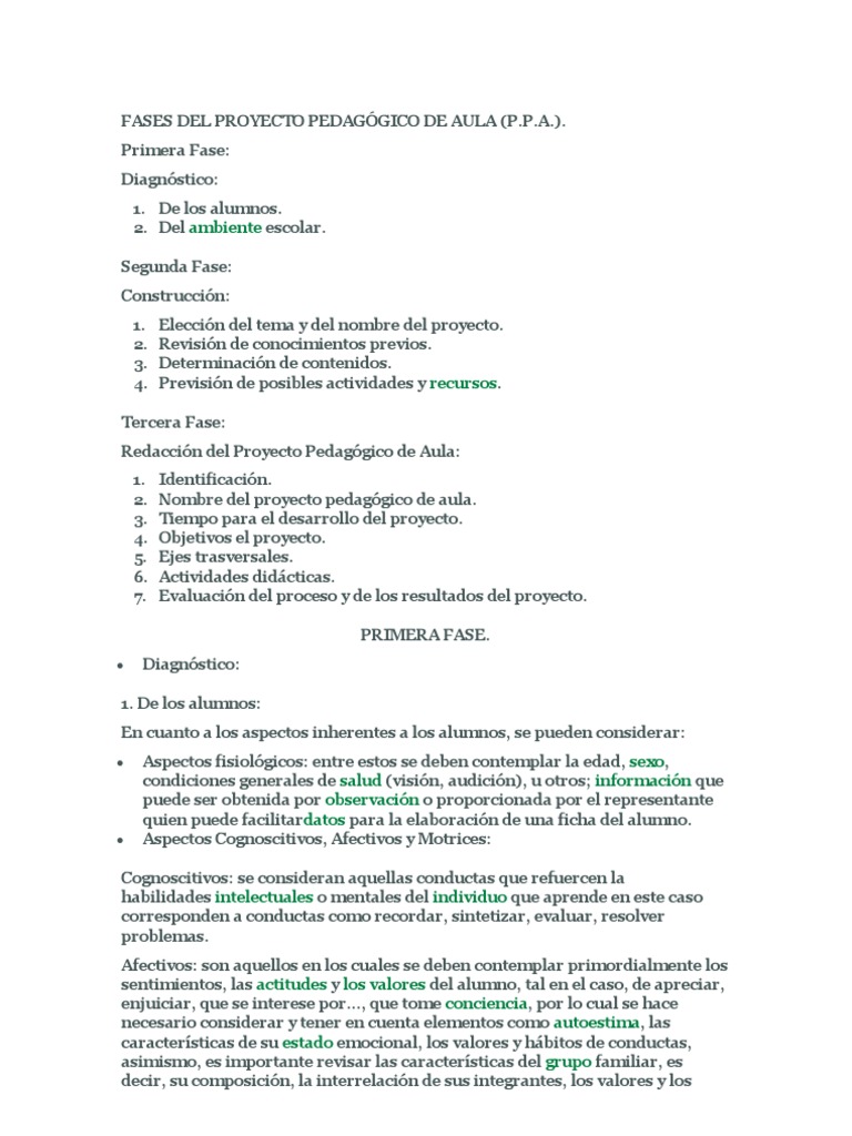 Fases del Proyecto Pedagógico de Aula | PDF | Evaluación | Aprendizaje