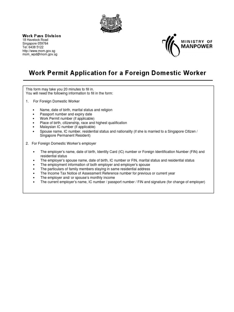 Work Permit Application For Foreign Domestic Workers | PDF | Identity ...