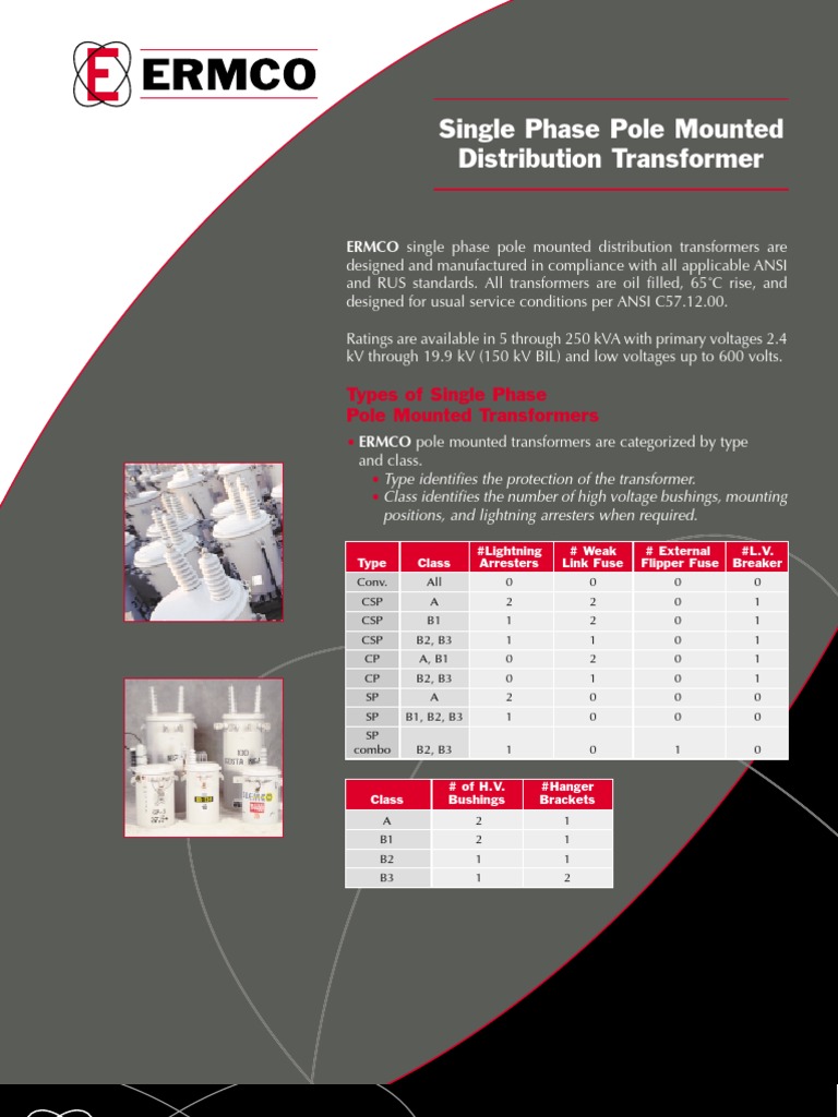 ERMCO Single Phase Pole Transformers | PDF | Transformer | Fuse ...