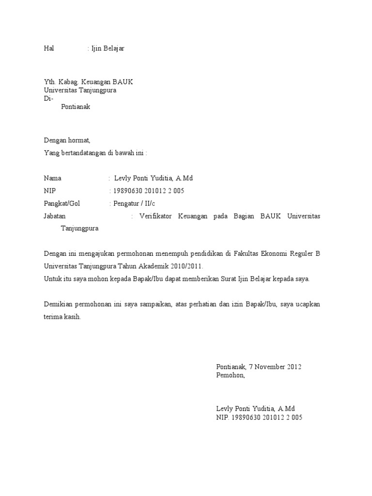 Surat Permohonan Izin Kuliah Surat Permohonan Izin Kuliah