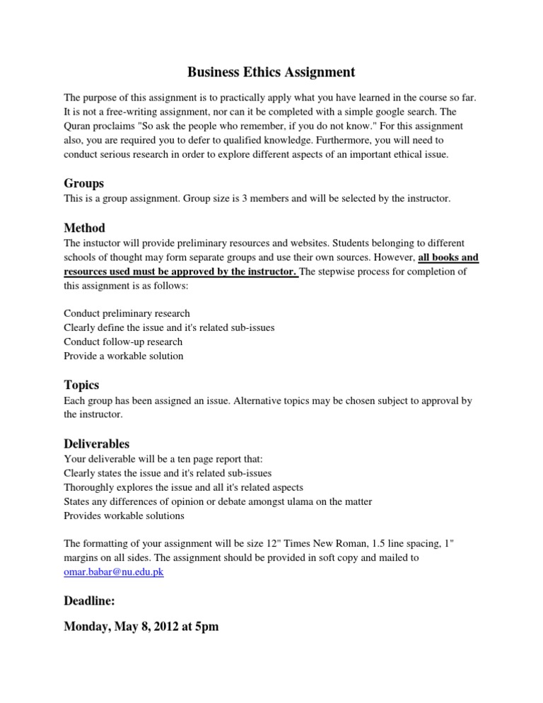 Business Ethics Group Assignment Guide | PDF | Career & Growth | Art