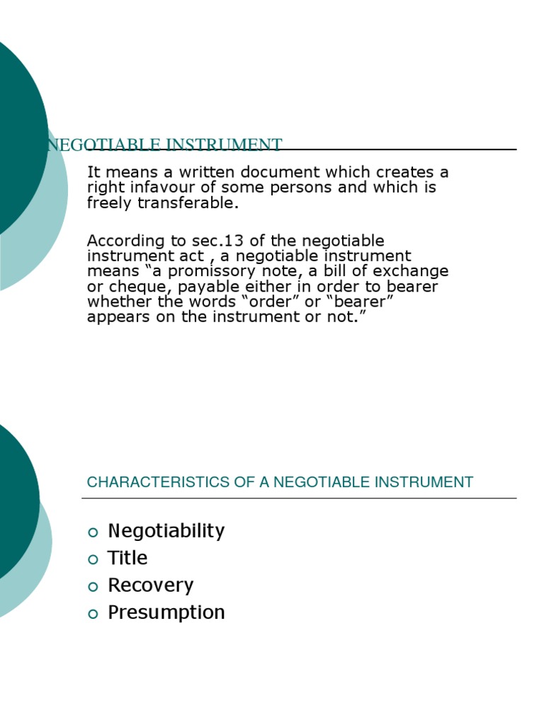 Understanding Negotiable Instruments | PDF | Negotiable Instrument ...