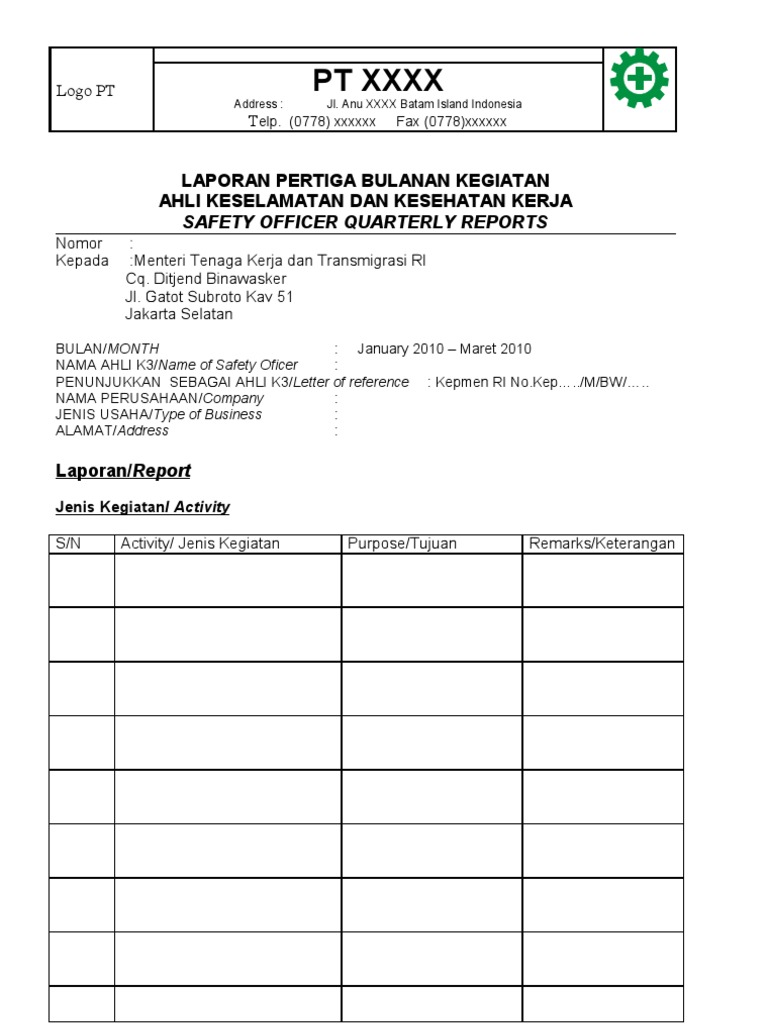 Form Laporan Ak3 Contoh Format