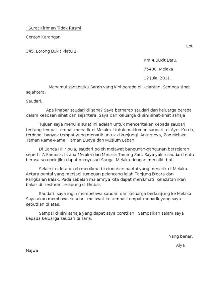 Surat Kiriman Tidak Rasmi Kepada Rakan Di Jerman