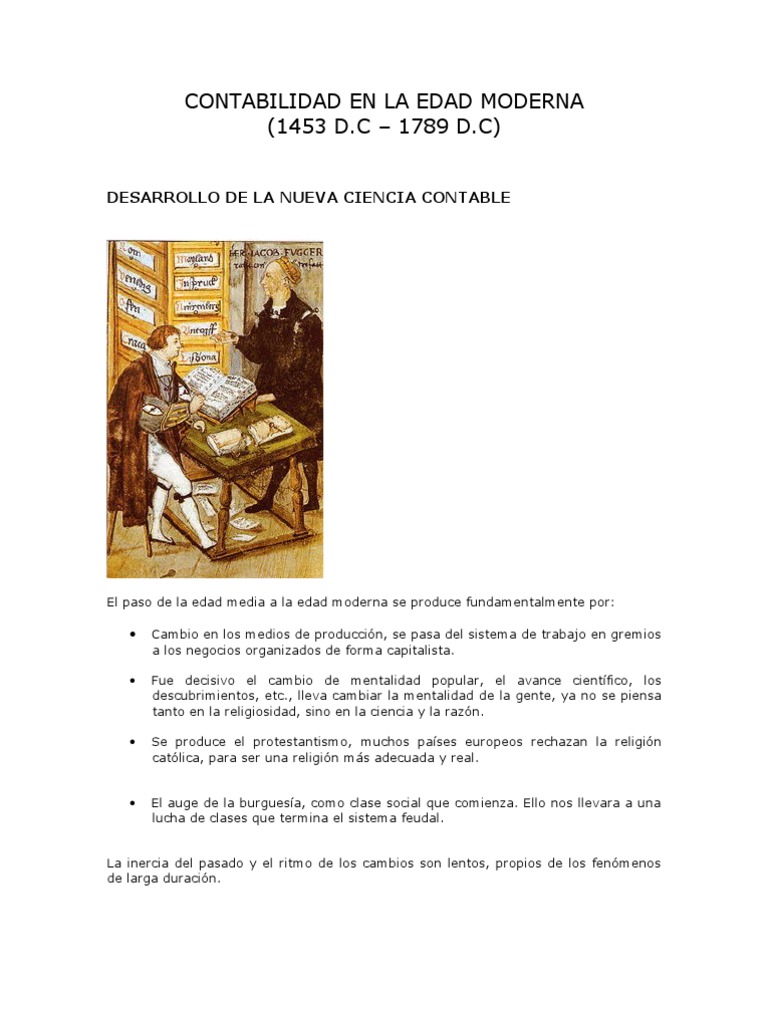 Contabilidad en La EDAD MODERNA Período moderno temprano