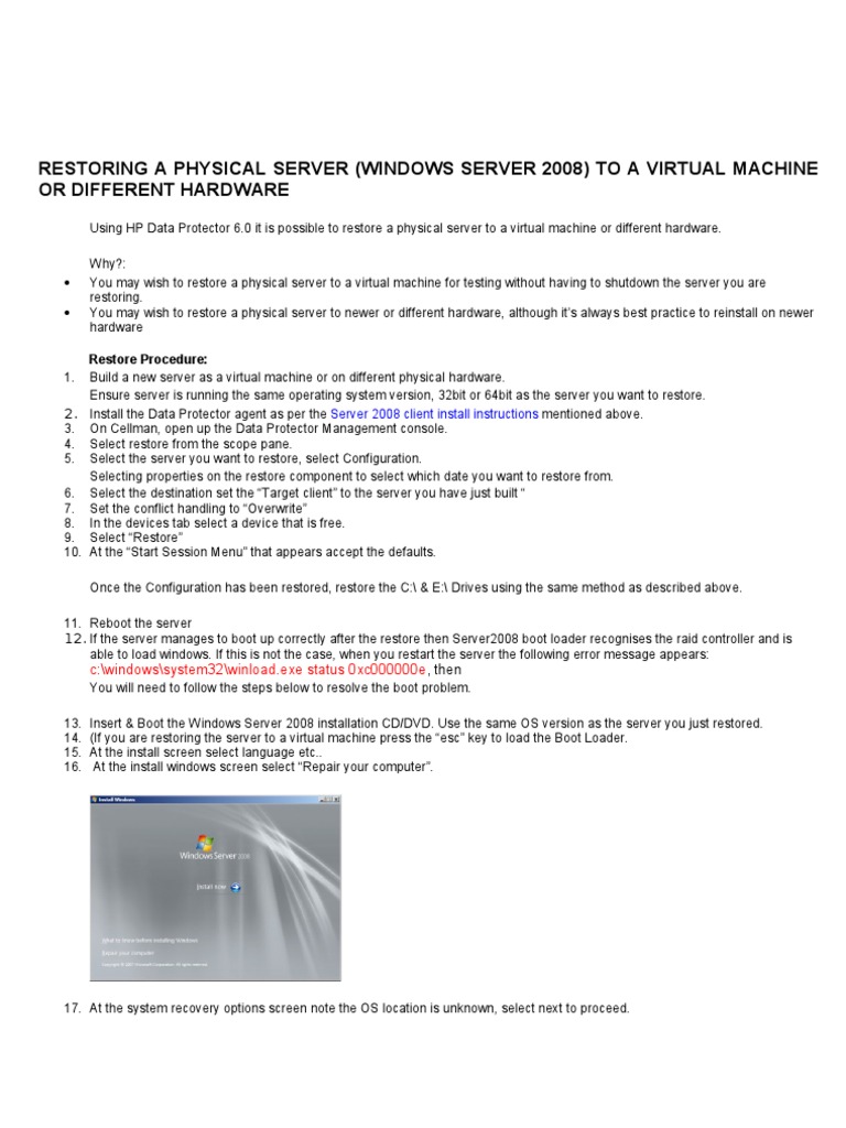 Restoring Windows Server 2008 R2 | PDF | Booting | Server (Computing)