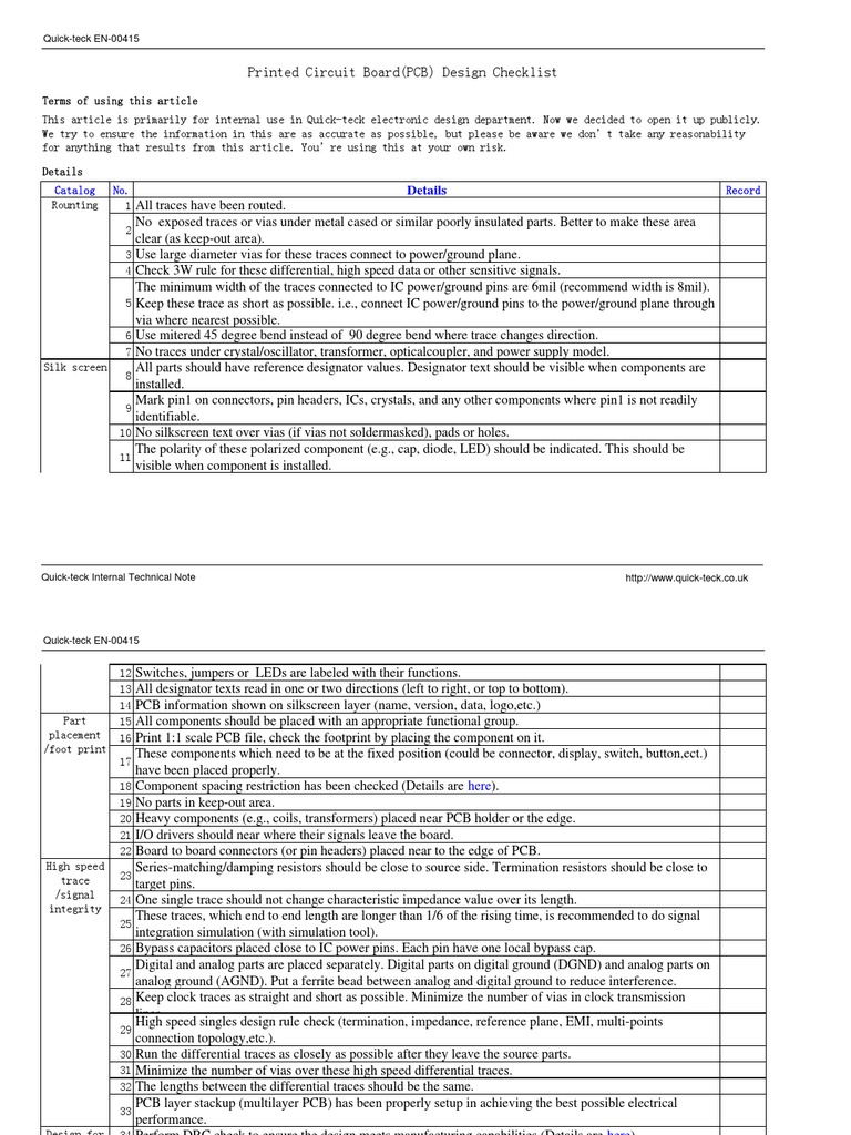 Printed Circuit Board(PCB) Design Checklist Printed Circuit Board