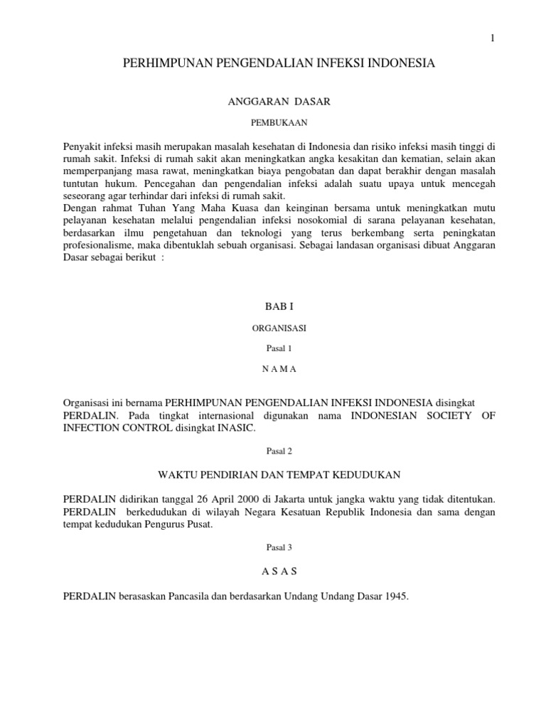 Anggaran Dasar PERDALIN dan INASIC | PDF