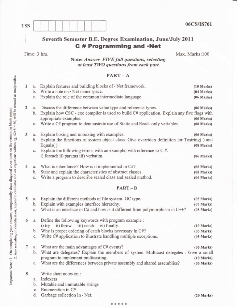 C# Programming Exam Questions Guide | PDF