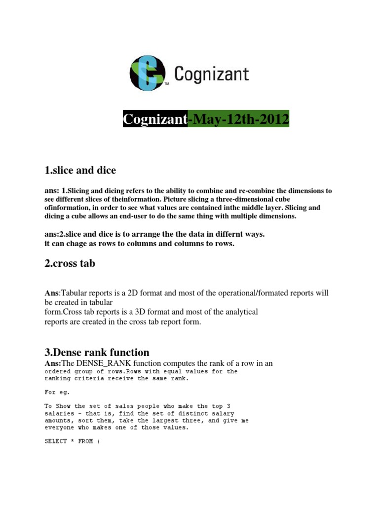 Interview Questions - CTS | PDF | Table (Database) | Database Transaction