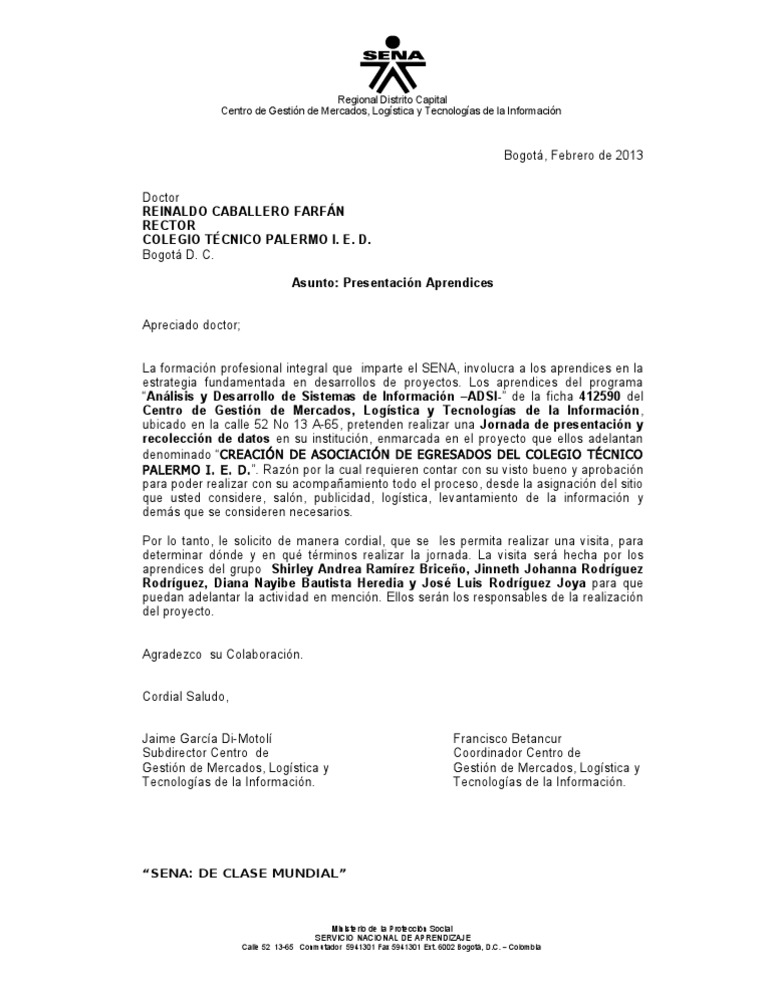 SENA Carta de presentación