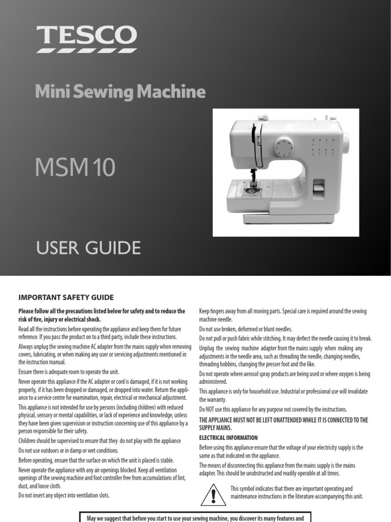 Tesco Mini Sewing Machine MSM10 en PDF Sewing Machine Sewing