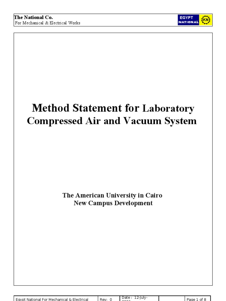 Method Statement For Laboratory Compressed Air and Vacuum System PDF