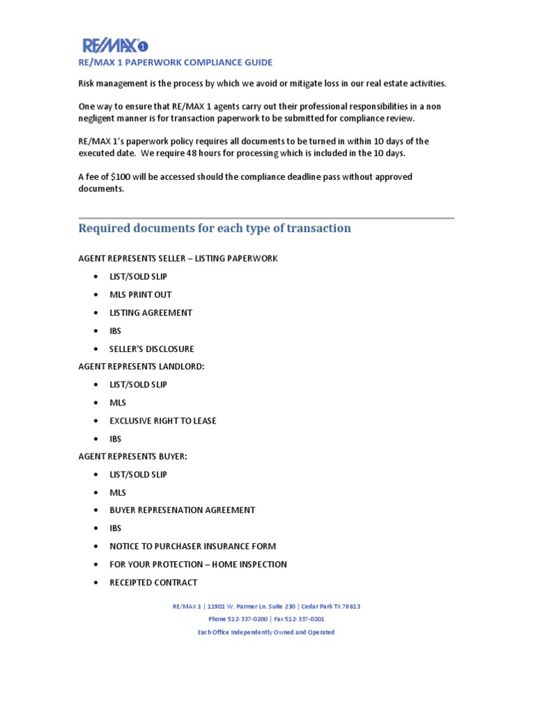 RE/MAX 1 Agent Compliance Guide | PDF