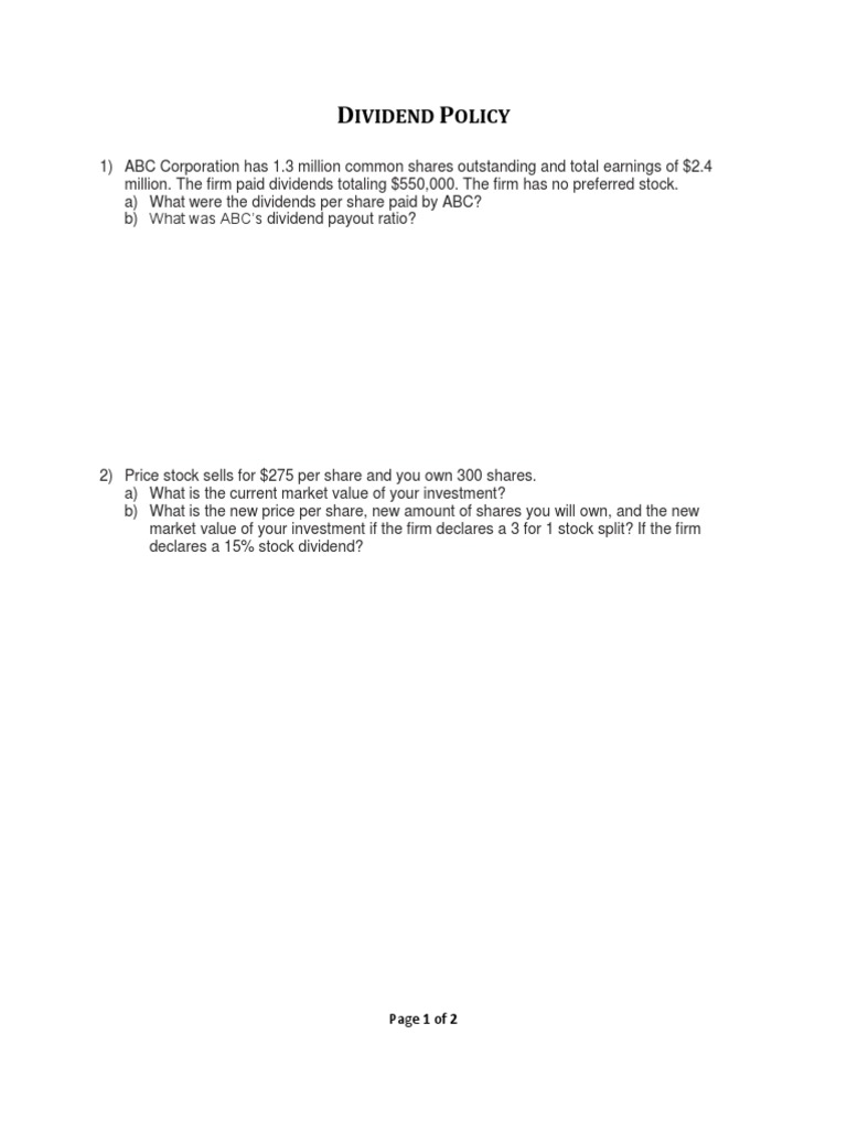 Class Exercises - Dividend Policy | PDF