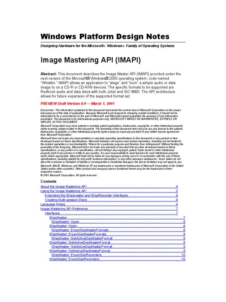 Windows Platform Design Notes: Image Mastering API (IMAPI) | PDF