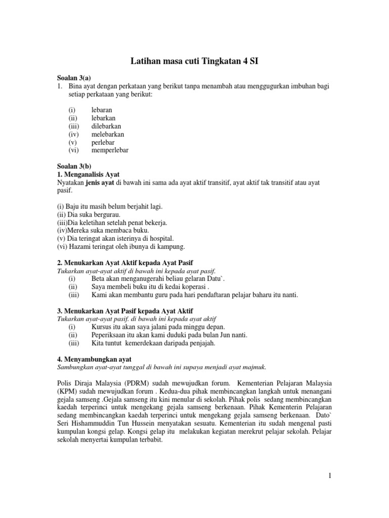 Latihan Masa Cuti Tingkatan 4 Si