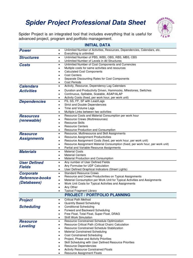 Spider Project Datasheet | PDF | Net Present Value | Computing